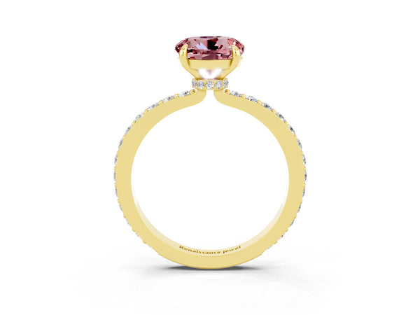 Yellow gold Round Cut Morganite Pavé Engagement Ring with Round  Accents and Prong Setting