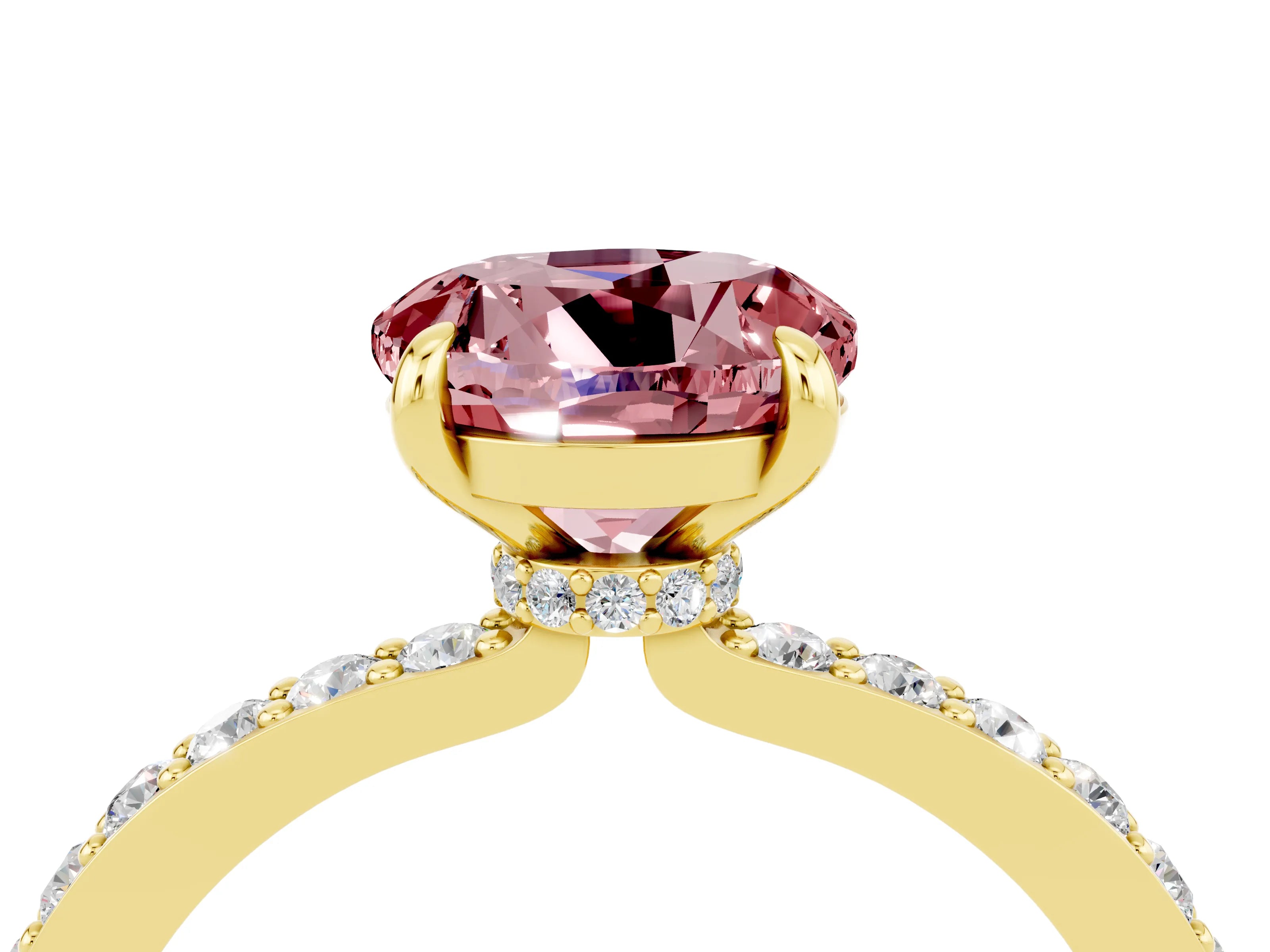 Yellow gold Round Cut Morganite Ring with Pavé Band and Four-Prong Setting_4