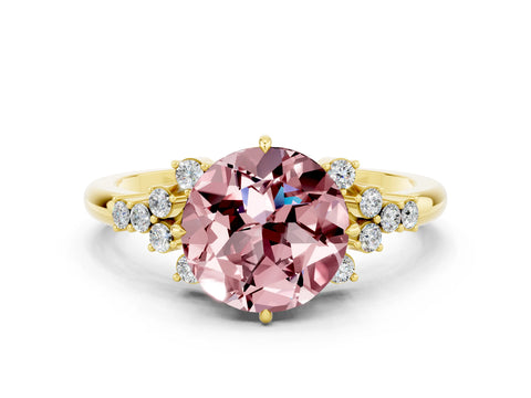 Yellow gold Round Cut Morganite Ring with Side Stones and Four-Prong Setting_36