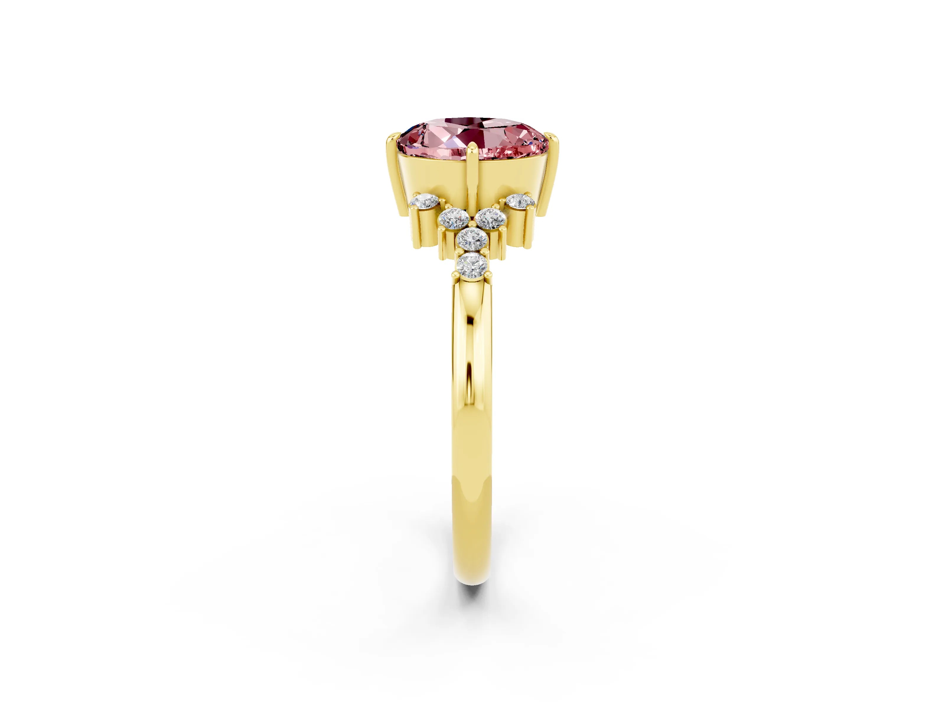 Yellow gold Round Cut Morganite Ring with Side Stones and Four-Prong Setting_38