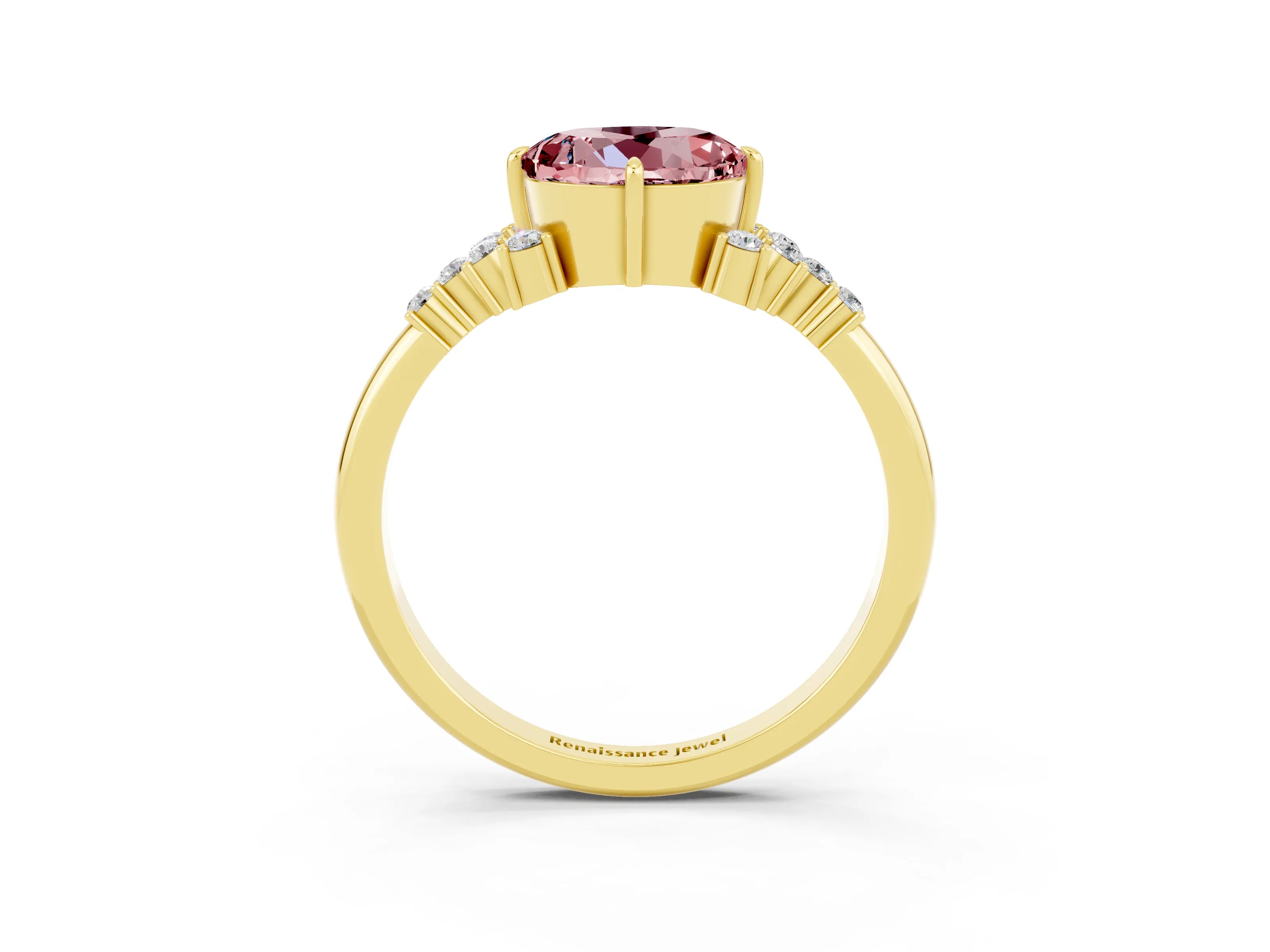 Yellow gold Round Cut Morganite Ring with Side Stones and Four-Prong Setting_39
