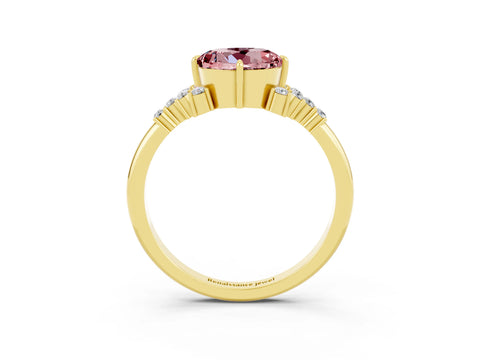 Yellow gold Round Cut Morganite Ring with Side Stones and Four-Prong Setting_39