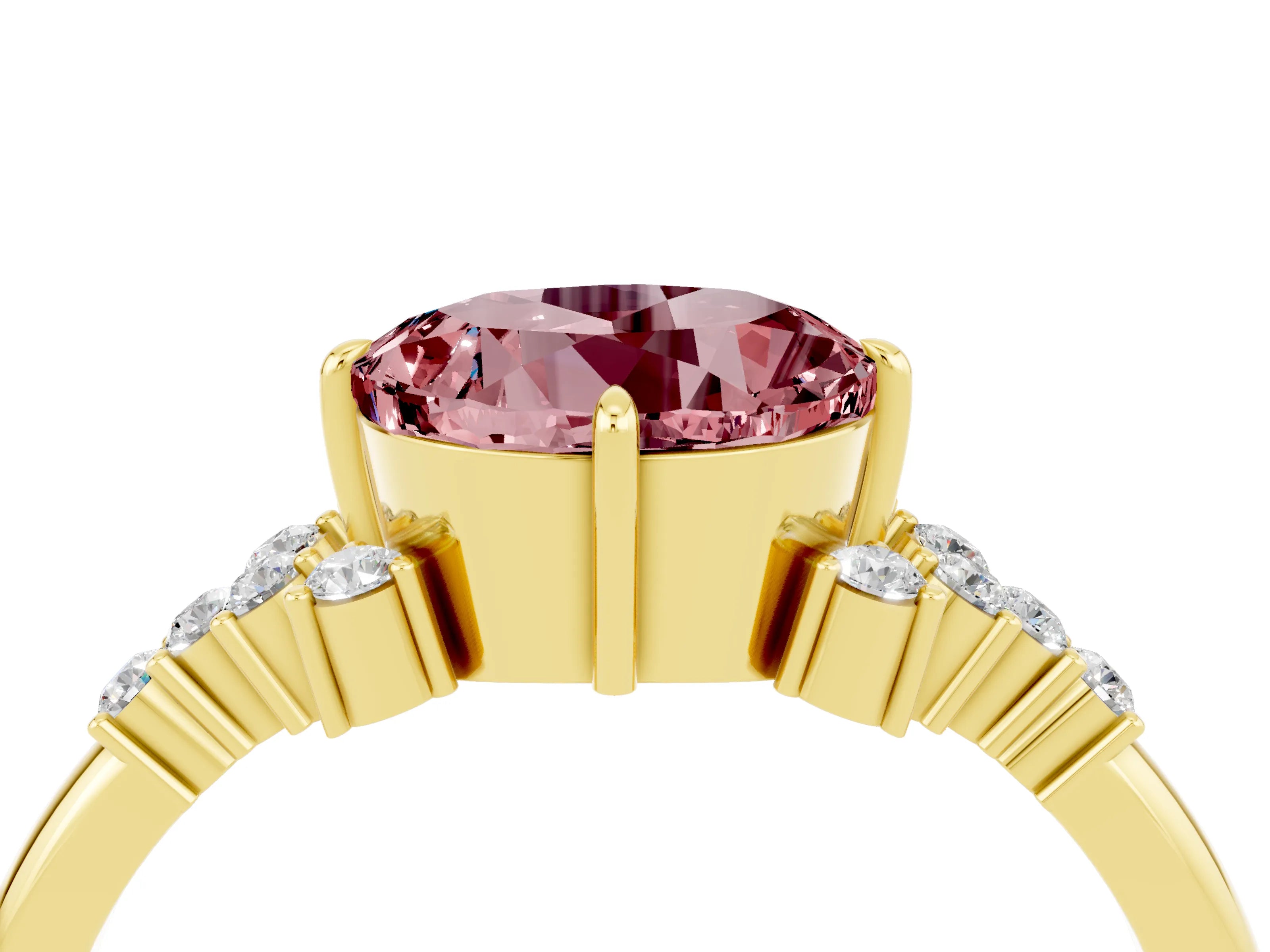 Yellow gold Round Cut Morganite Ring with Side Stones and Four-Prong Setting_40