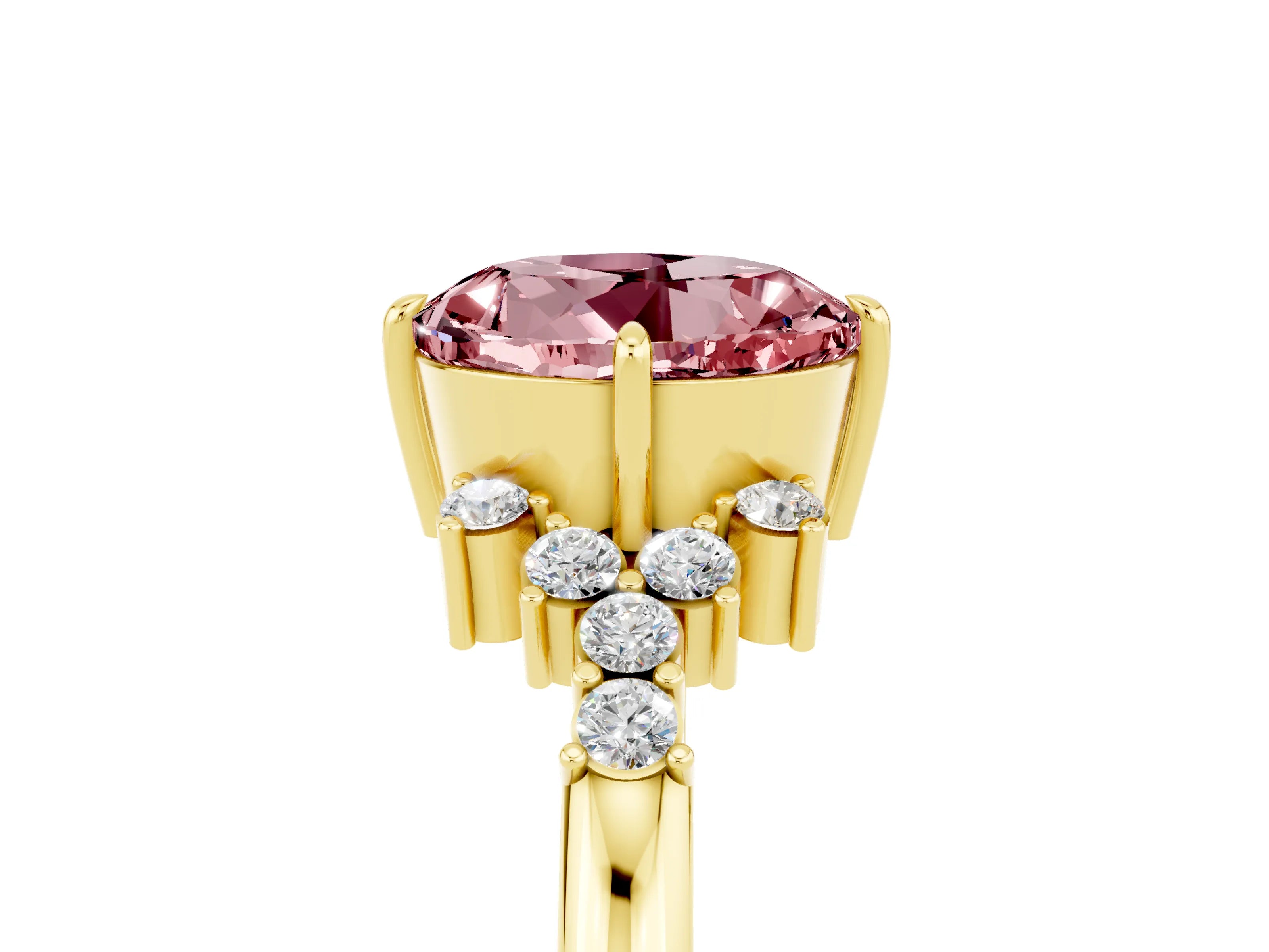 Yellow gold Round Cut Morganite Ring with Side Stones and Four-Prong Setting_41