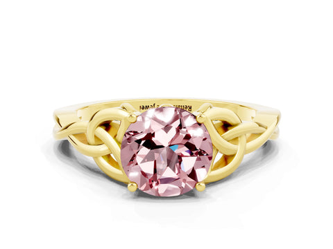 Yellow gold Round Cut Morganite Solitaire Celtic Knot Ring with Four-Prong Setting_12