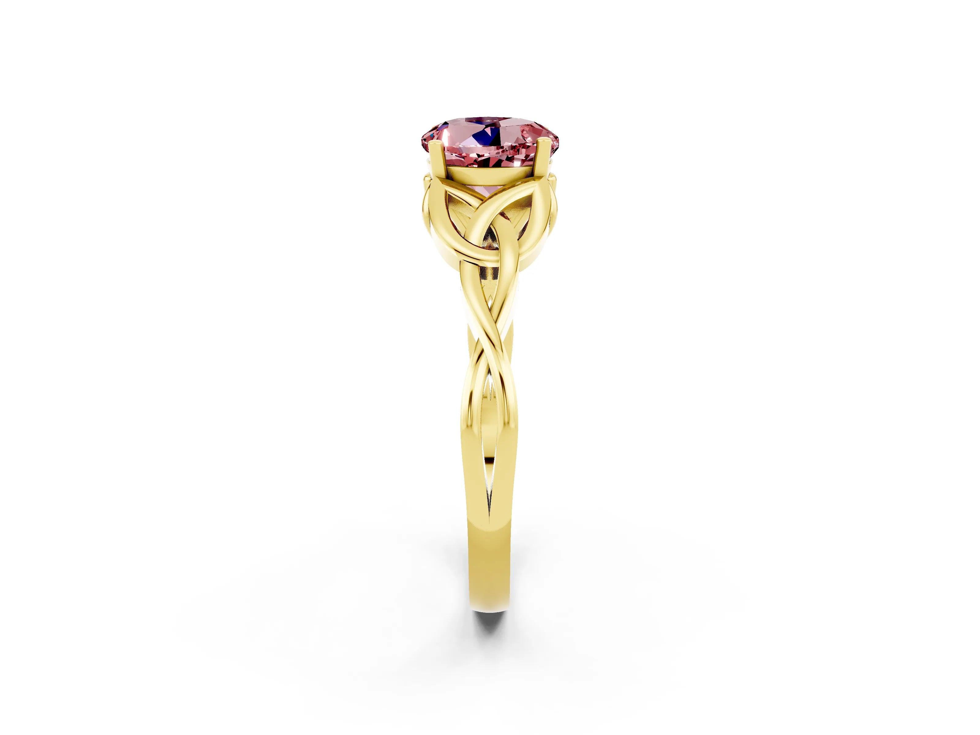 Yellow gold Round Cut Morganite Solitaire Celtic Knot Ring with Four-Prong Setting_14
