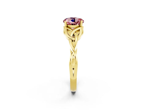 Yellow gold Round Cut Morganite Solitaire Celtic Knot Ring with Four-Prong Setting_14