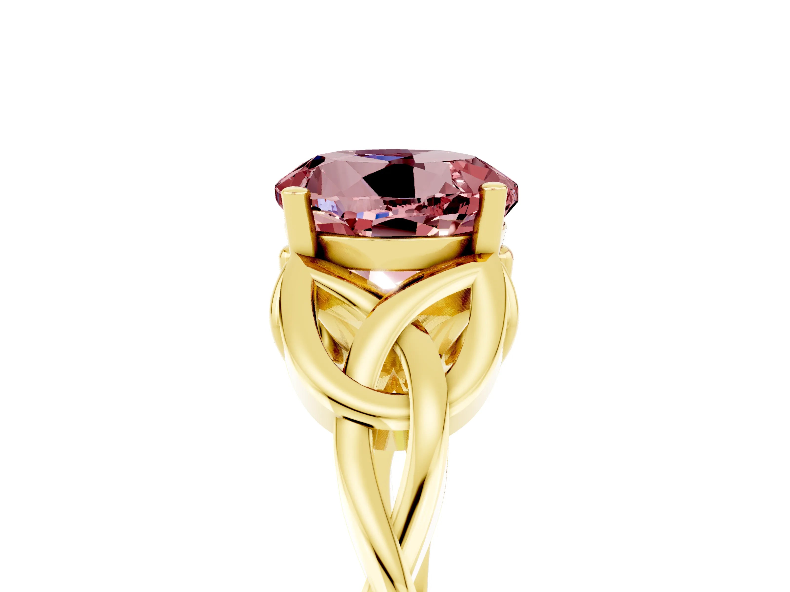 Yellow gold Round Cut Morganite Solitaire Celtic Knot Ring with Four-Prong Setting_17