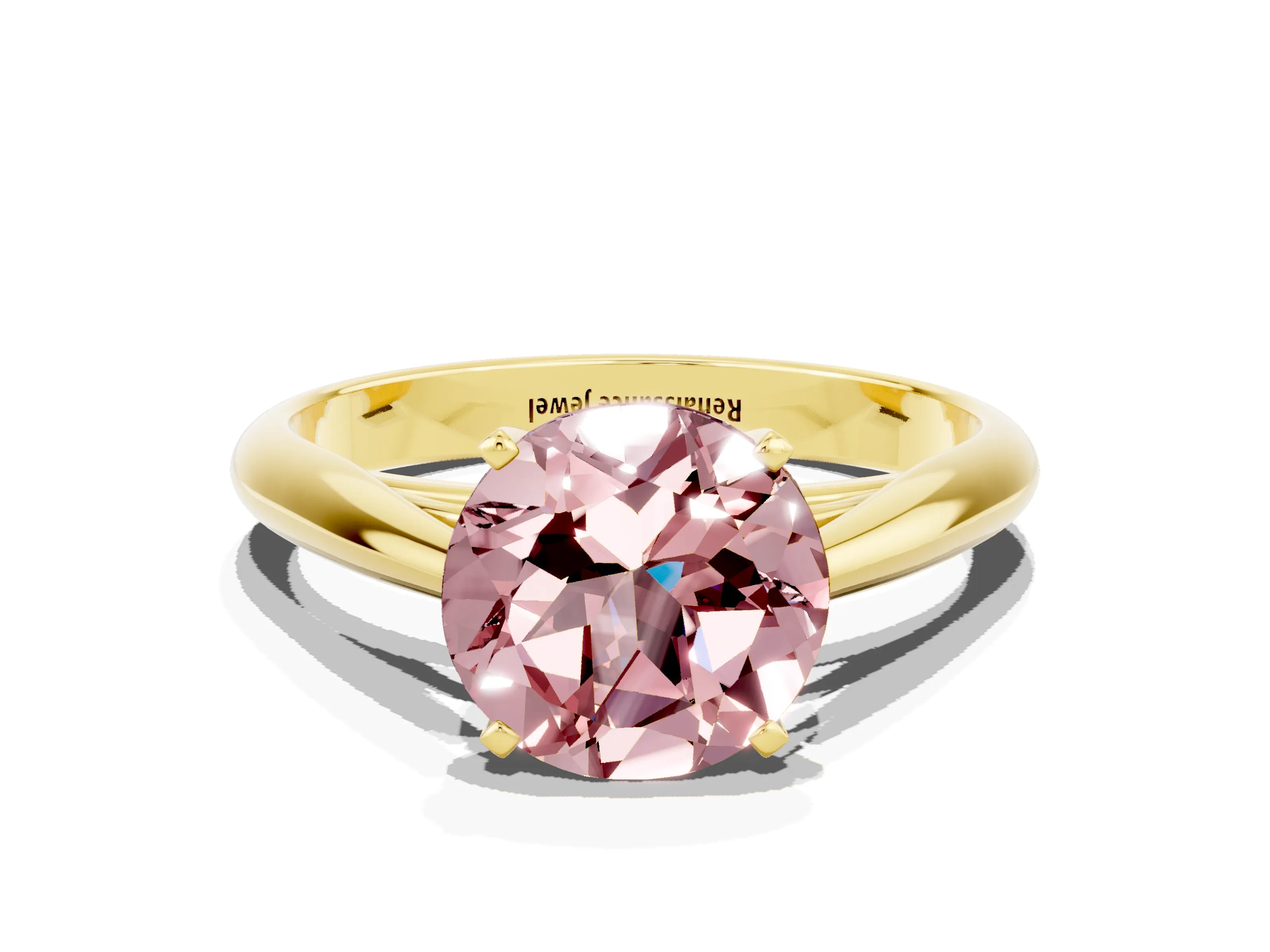 Yellow gold Round Cut Morganite Solitaire Engagement Ring with Cathedral Setting and Four-Prong Mount_12