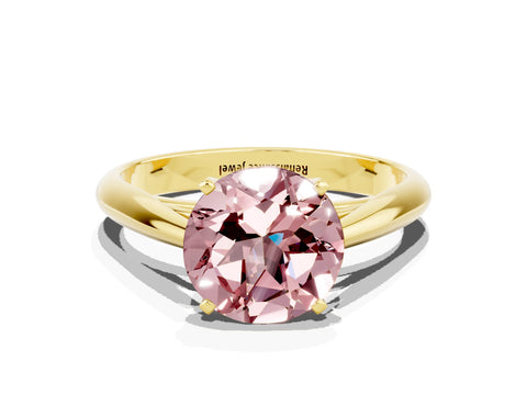 Yellow gold Round Cut Morganite Solitaire Engagement Ring with Cathedral Setting and Four-Prong Mount_12