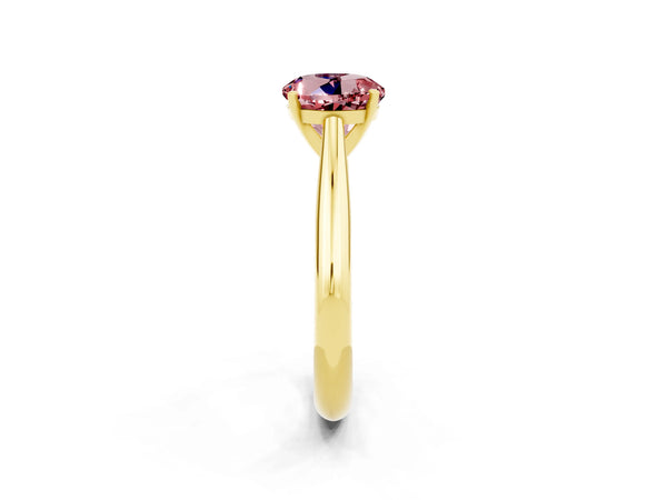 Yellow gold Round Cut Morganite Solitaire Engagement Ring with Cathedral Setting and Four-Prong Mount