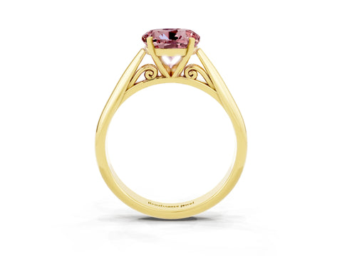Yellow gold Round Cut Morganite Solitaire Engagement Ring with Cathedral Setting and Four-Prong Mount_15