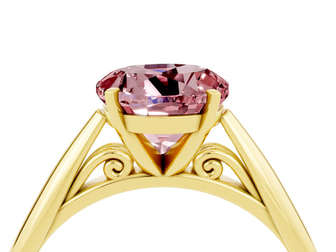 Yellow gold Round Cut Morganite Solitaire Engagement Ring with Cathedral Setting and Four-Prong Mount_16