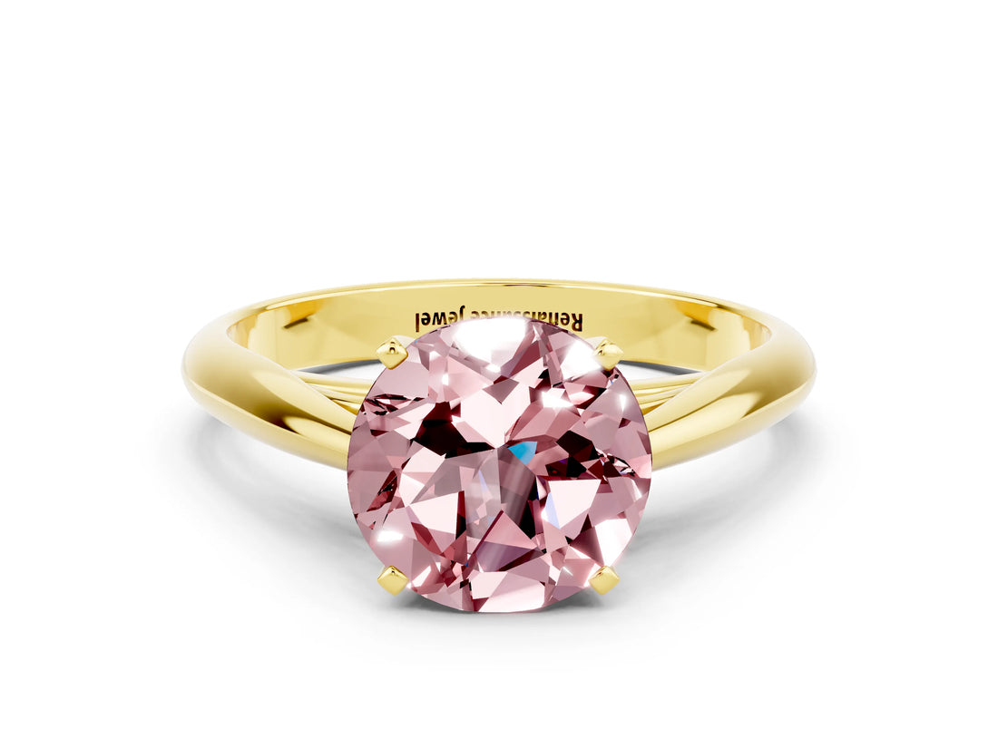 Yellow gold Round Cut Morganite Solitaire Engagement Ring with Cathedral Setting and Four-Prong Mount_30