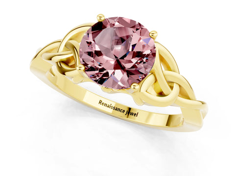 Yellow gold Round Cut Morganite Solitaire Engagement Ring with Celtic Knot Band and Four-Prong Setting_1