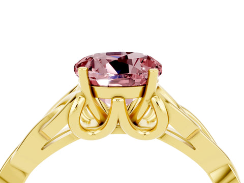 Yellow gold Round Cut Morganite Solitaire Engagement Ring with Celtic Knot Band and Four-Prong Setting_4