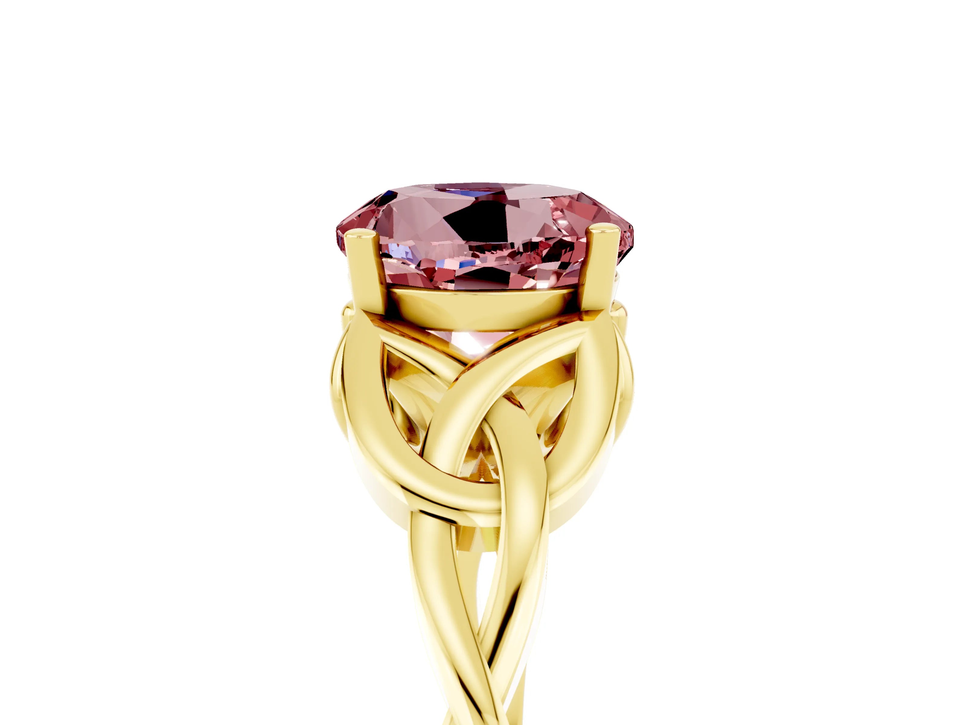 Yellow gold Round Cut Morganite Solitaire Engagement Ring with Celtic Knot Band and Four-Prong Setting_5