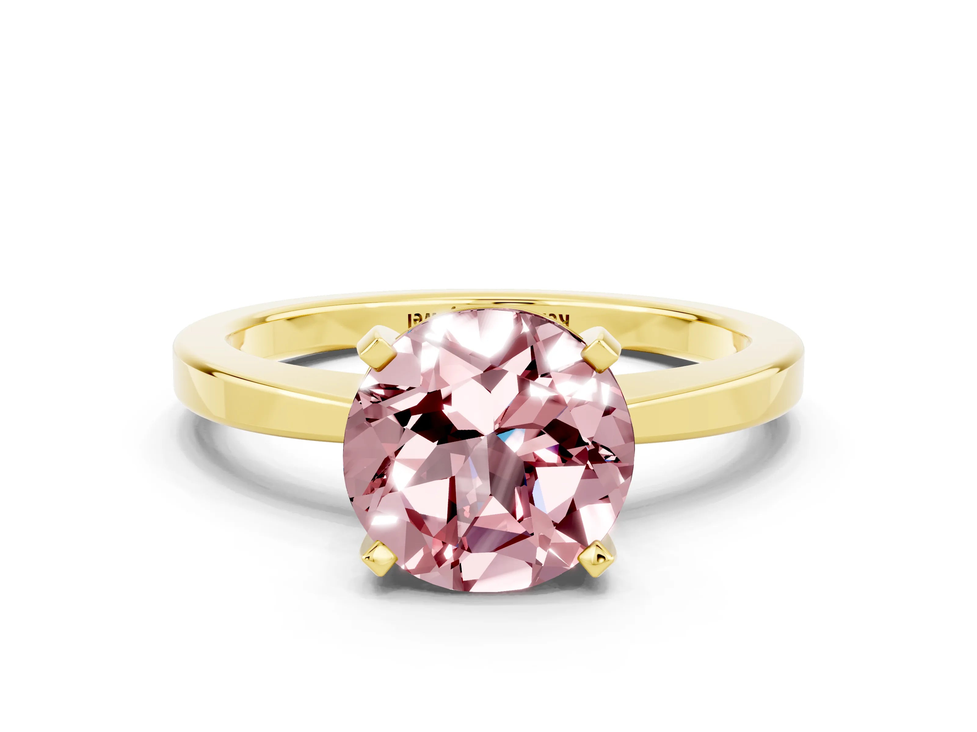 Yellow gold Round Cut Morganite Solitaire Engagement Ring with Classic Band and Four-Prong Setting_24
