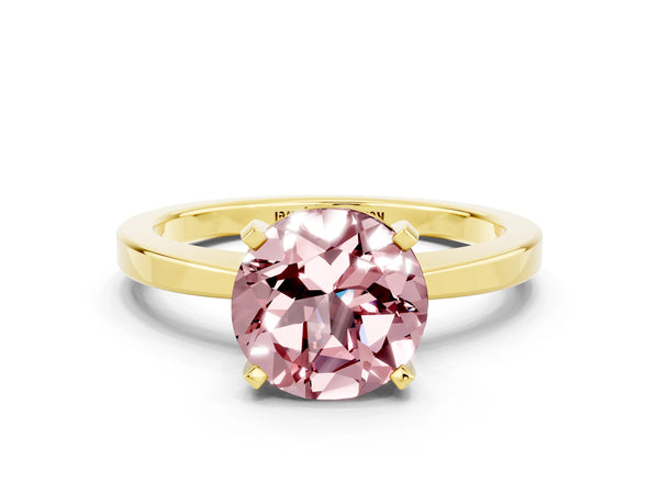 Yellow gold Round Cut Morganite Solitaire Engagement Ring with Classic Band and Four-Prong Setting