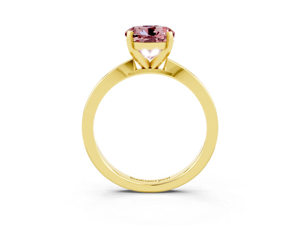 Yellow gold Round Cut Morganite Solitaire Engagement Ring with Classic Band and Four-Prong Setting