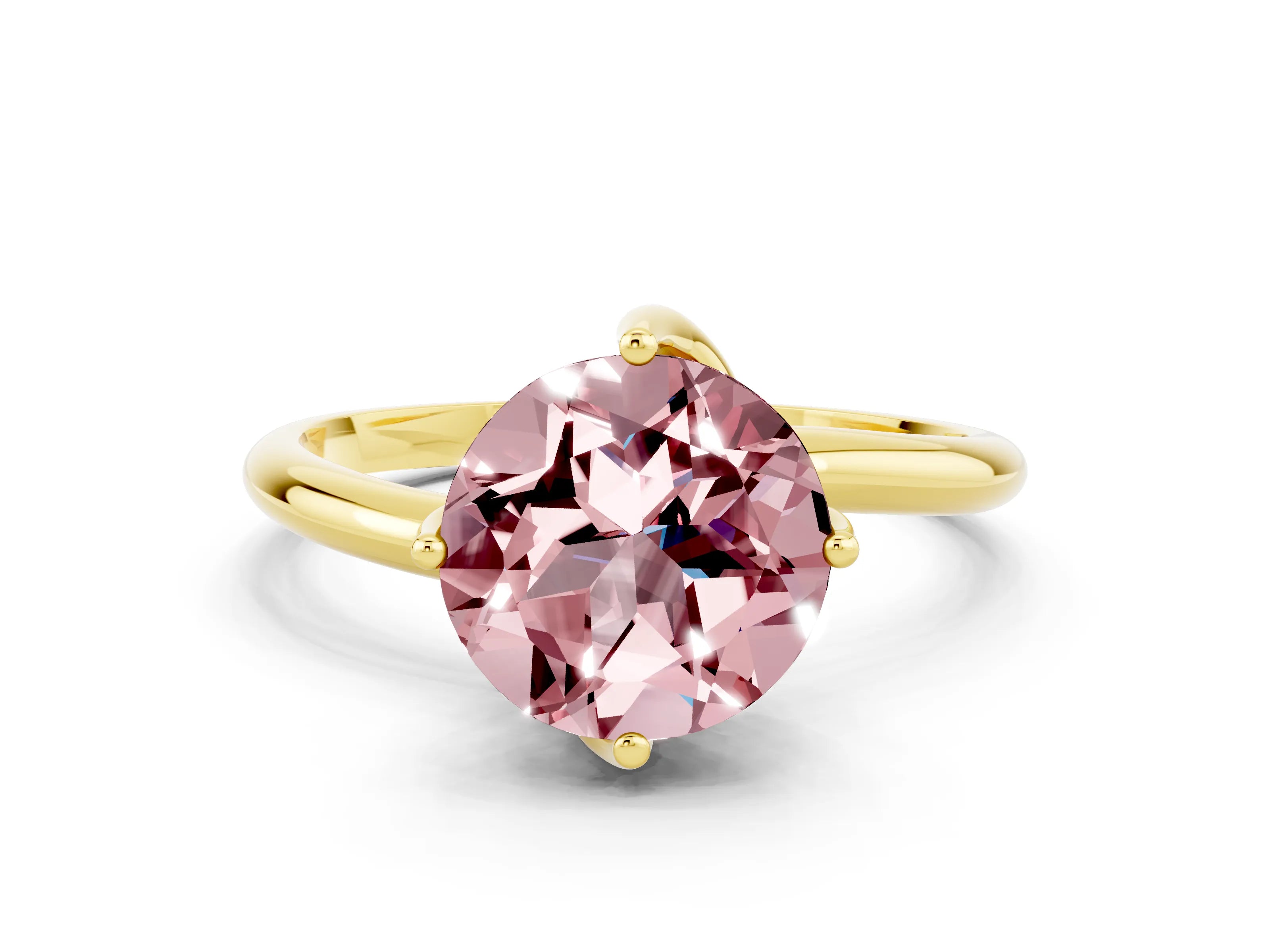 Yellow gold Round Cut Morganite Solitaire Engagement Ring with Four-Prong Setting and Classic Band_12