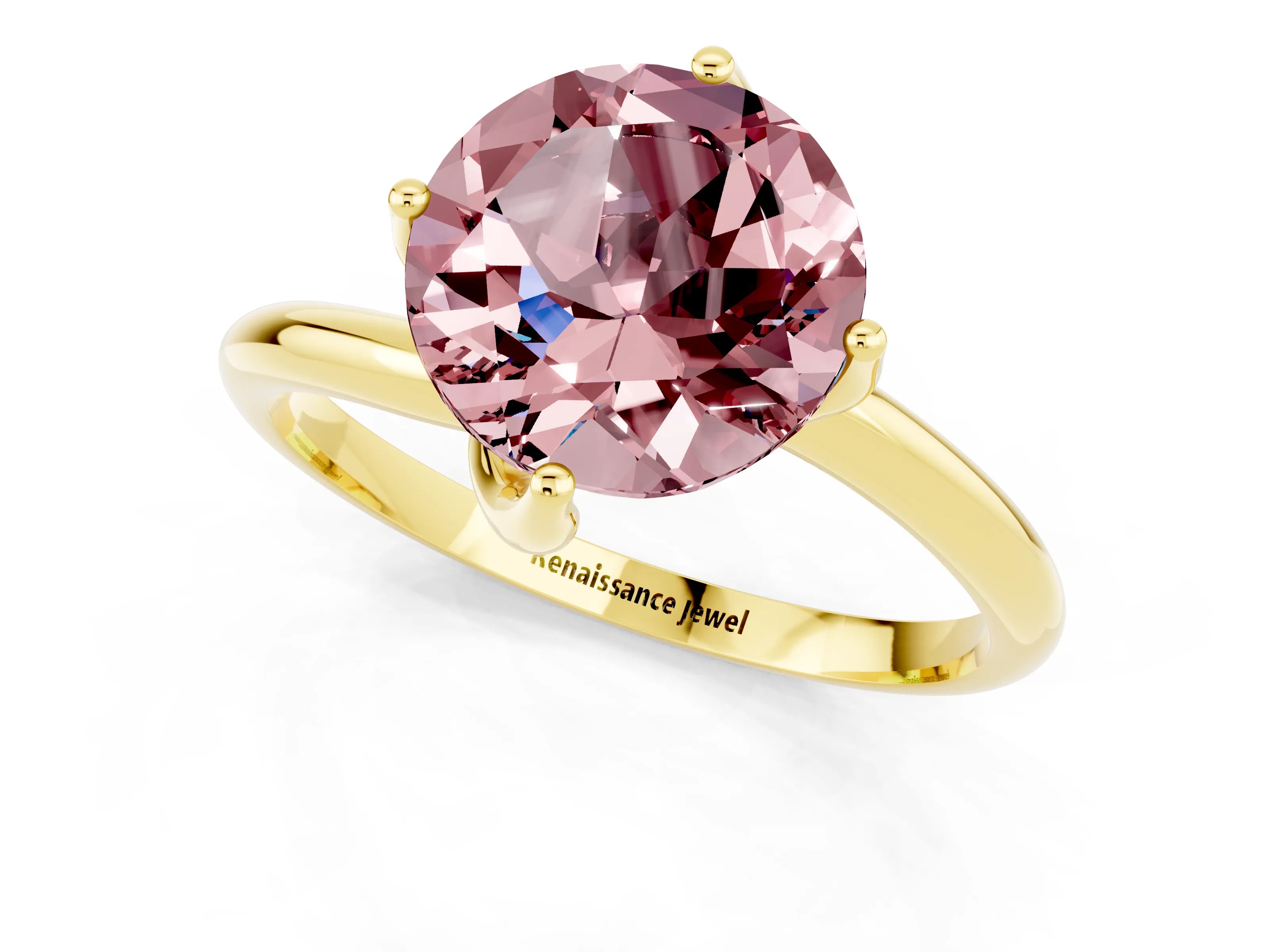 Yellow gold Round Cut Morganite Solitaire Engagement Ring with Four-Prong Setting and Classic Band_13