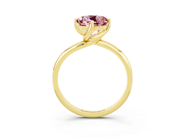 Yellow gold Round Cut Morganite Solitaire Engagement Ring with Four-Prong Setting and Classic Band