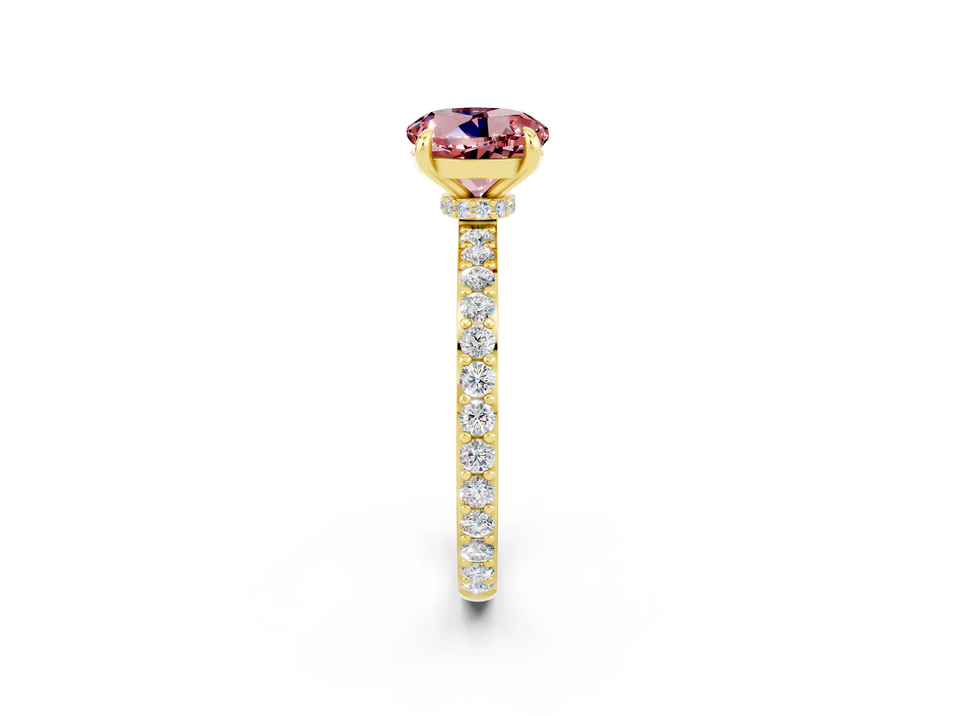 Yellow gold Round Cut Morganite Solitaire Engagement Ring with Pavé Band and Four-Prong Setting_2