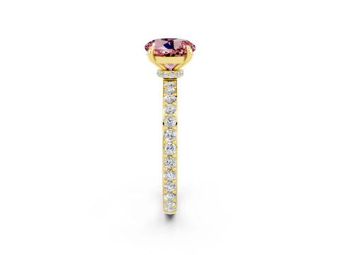 Yellow gold Round Cut Morganite Solitaire Engagement Ring with Pavé Band and Four-Prong Setting_2