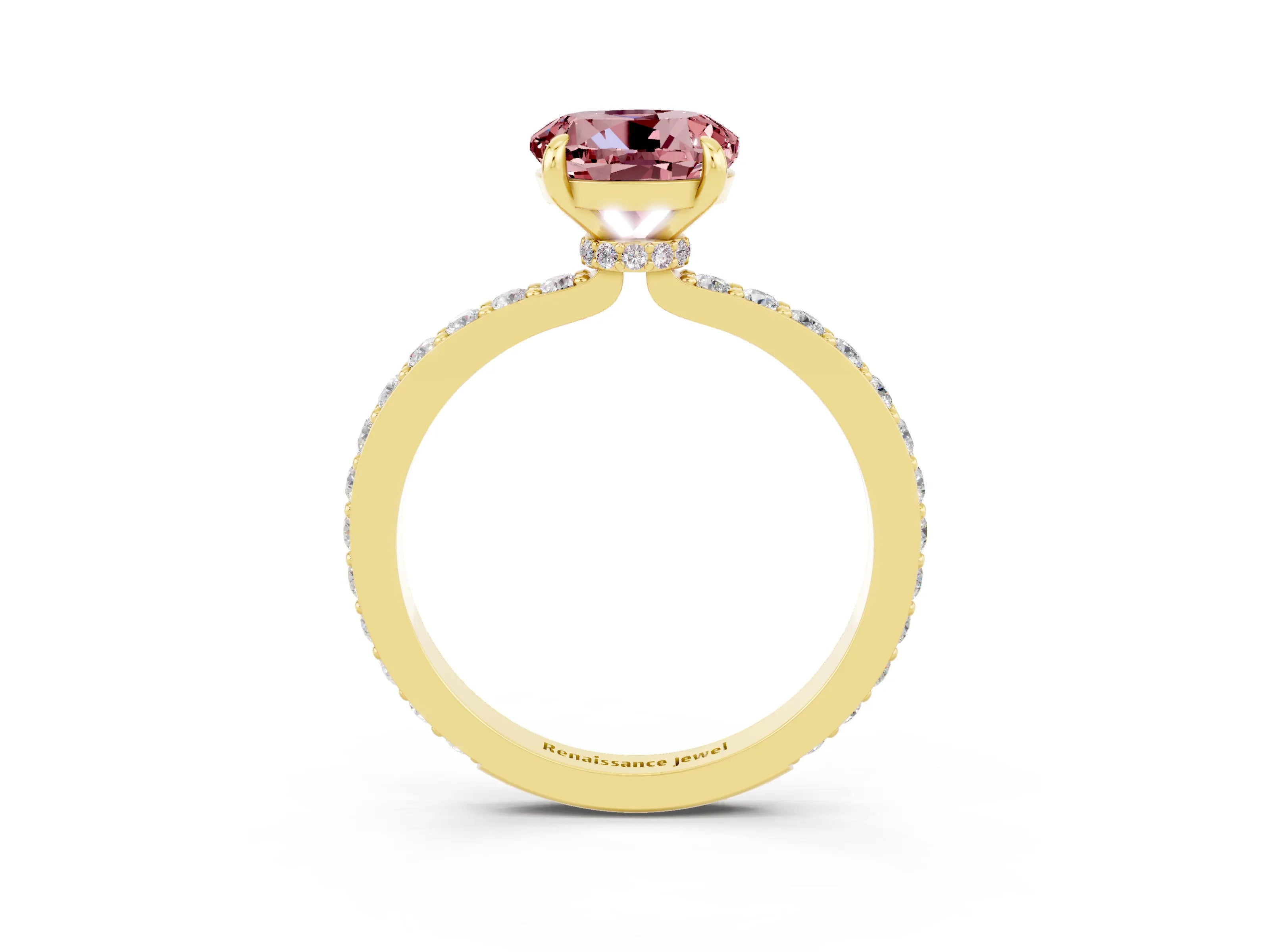 Yellow gold Round Cut Morganite Solitaire Engagement Ring with Pavé Band and Four-Prong Setting_3