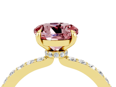 Yellow gold Round Cut Morganite Solitaire Engagement Ring with Pavé Band and Four-Prong Setting_4