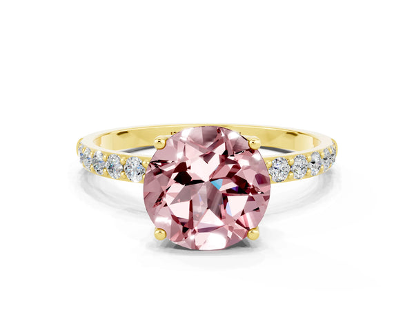 Yellow gold Round Cut Morganite Solitaire Engagement Ring with Round  Pavé Band and Prong Setting
