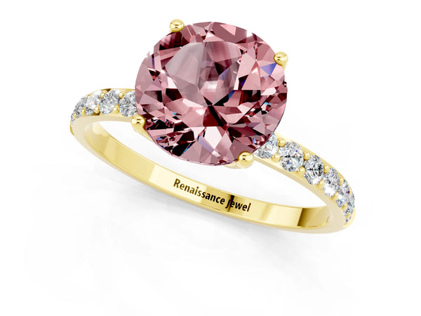 Yellow gold Round Cut Morganite Solitaire Engagement Ring with Round  Pavé Band and Prong Setting