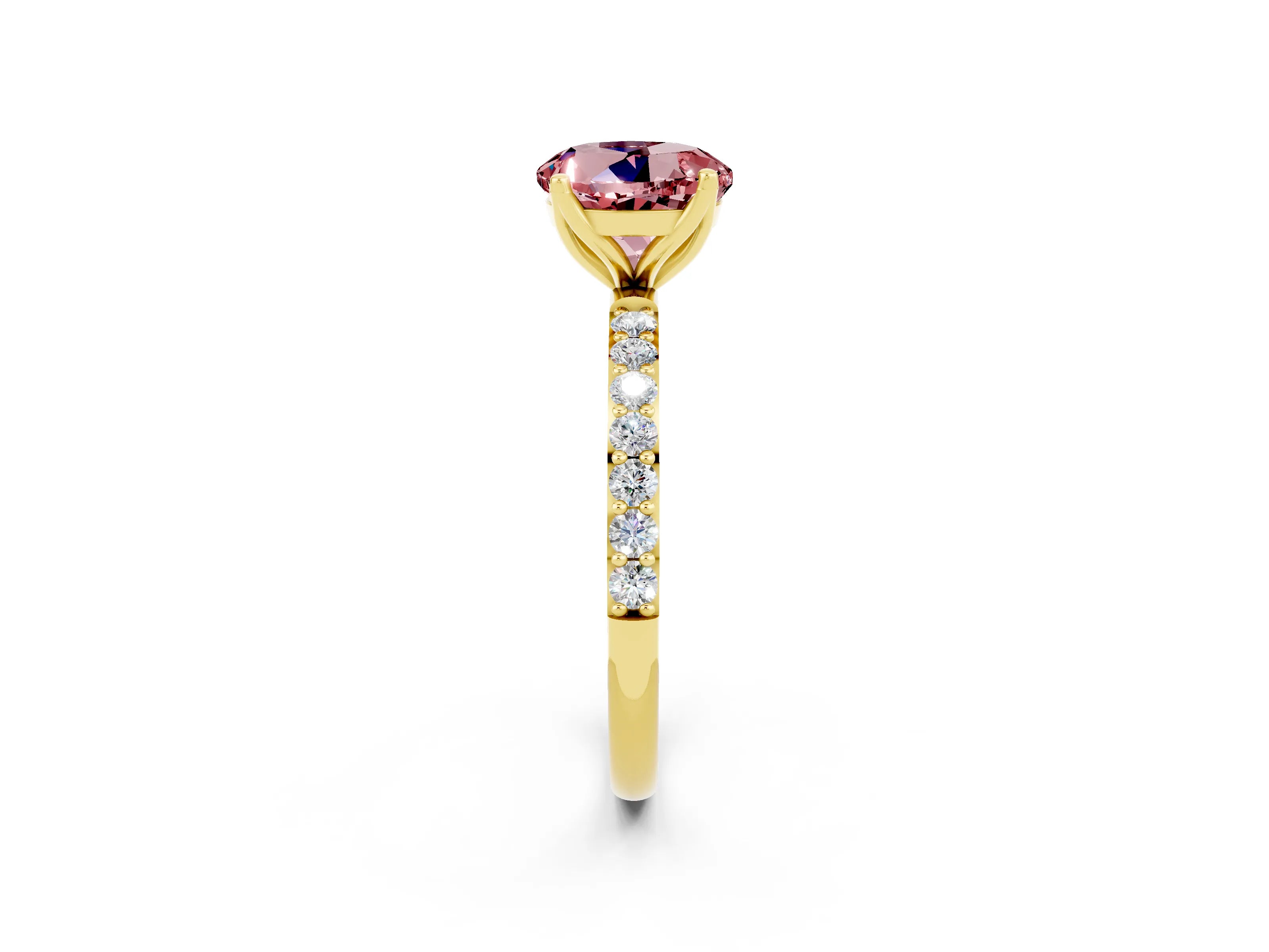 Yellow gold Round Cut Morganite Solitaire Engagement Ring with Pavé Band and Prong Setting_2
