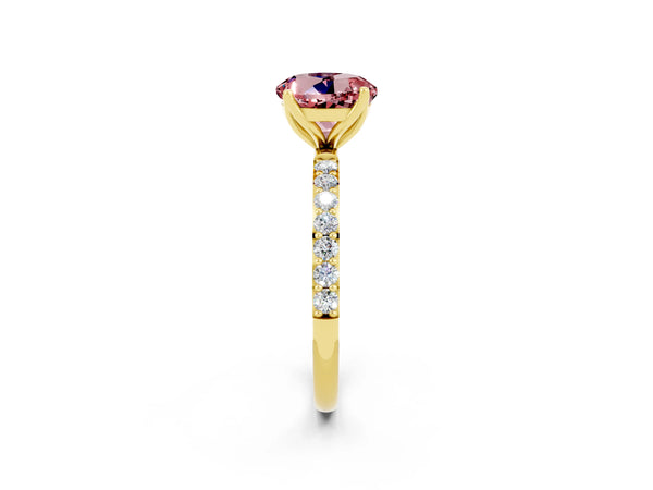 Yellow gold Round Cut Morganite Solitaire Engagement Ring with Round  Pavé Band and Prong Setting