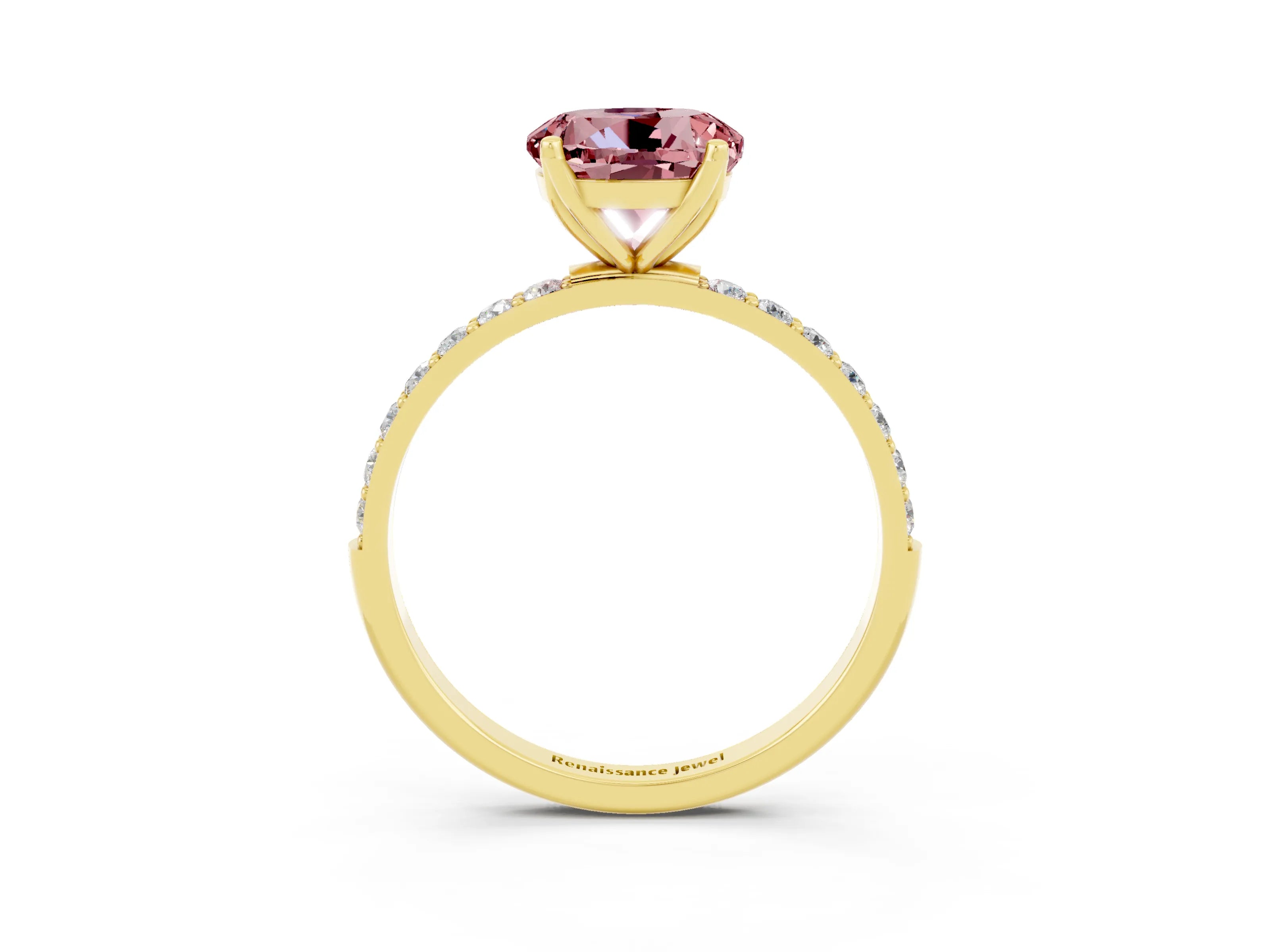 Yellow gold Round Cut Morganite Solitaire Engagement Ring with Pavé Band and Prong Setting_3