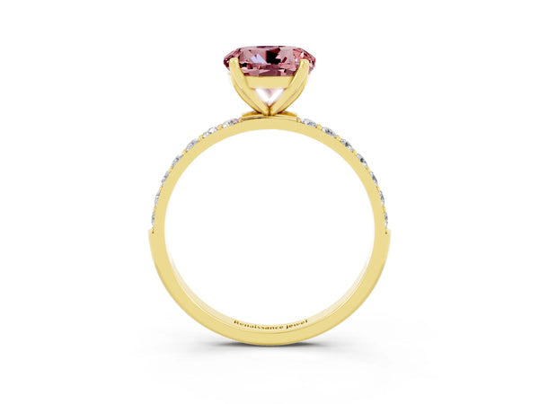 Yellow gold Round Cut Morganite Solitaire Engagement Ring with Round  Pavé Band and Prong Setting