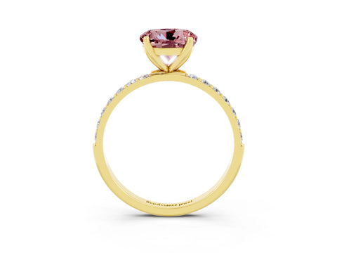 Yellow gold Round Cut Morganite Solitaire Engagement Ring with Pavé Band and Prong Setting_3