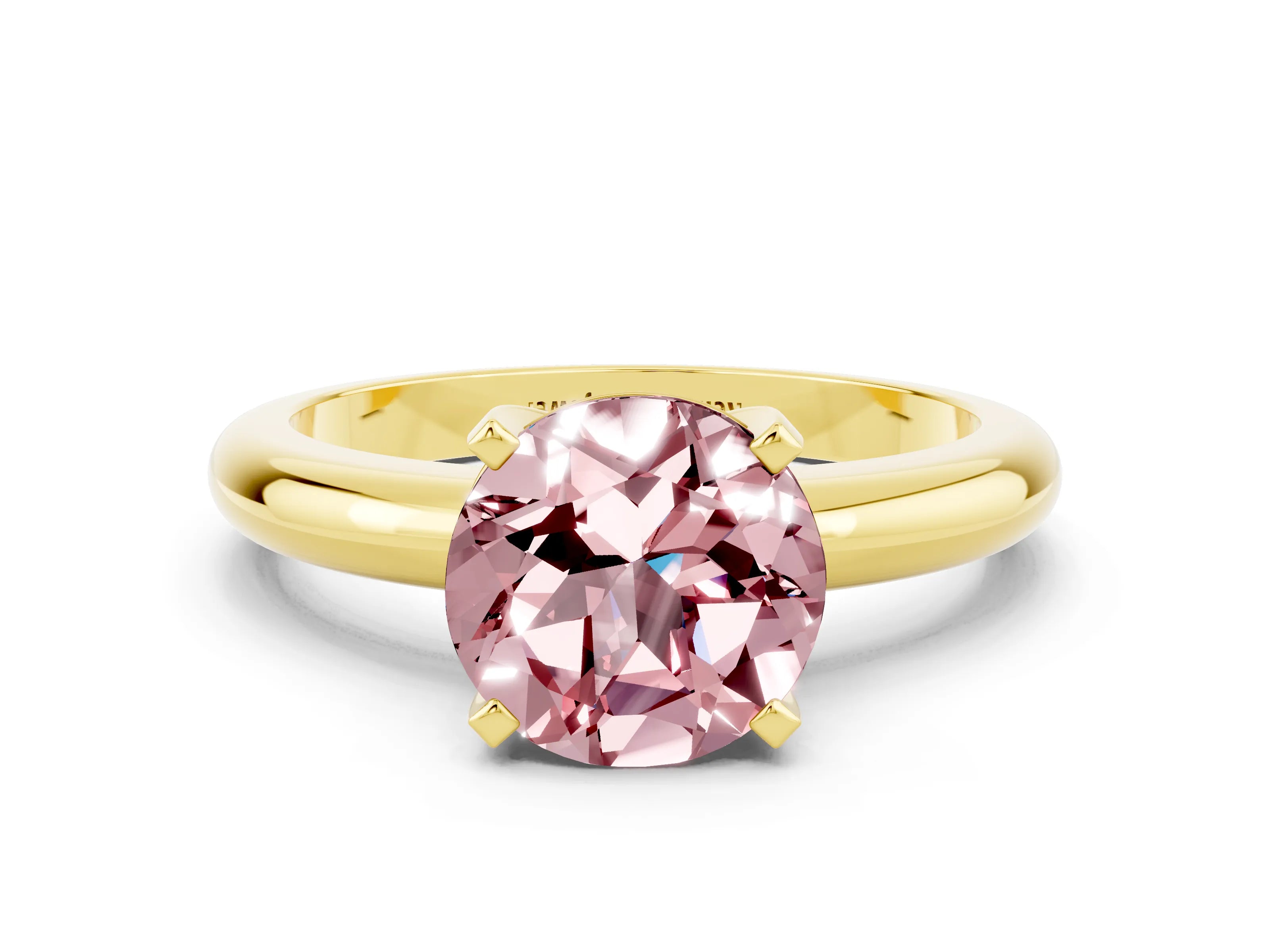 Yellow gold Round Cut Morganite Solitaire Engagement Ring with Round Band and Four-Prong Setting