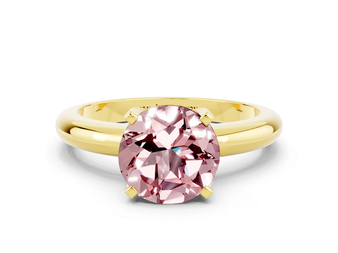 Yellow gold Round Cut Morganite Solitaire Engagement Ring with Round Band and Four-Prong Setting