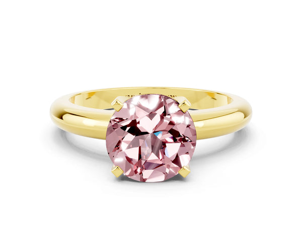 Yellow gold Round Cut Morganite Solitaire Engagement Ring with Round Band and Four-Prong Setting