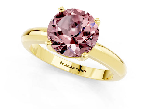 Yellow gold Round Cut Morganite Solitaire Engagement Ring with Round Band and Four-Prong Setting_1