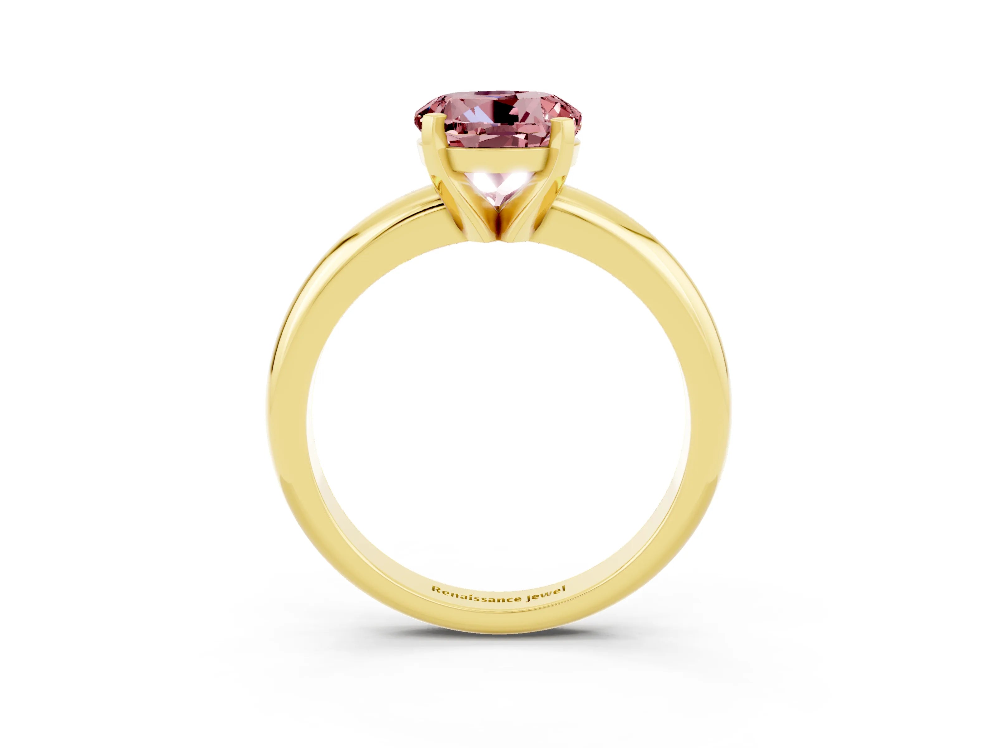Yellow gold Round Cut Morganite Solitaire Engagement Ring with Round Band and Four-Prong Setting_3