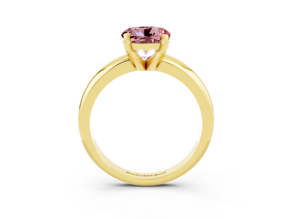 Yellow gold Round Cut Morganite Solitaire Engagement Ring with Round Band and Four-Prong Setting