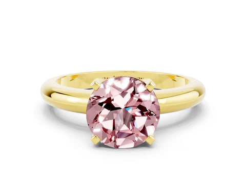 Yellow gold Round Cut Morganite Solitaire Engagement Ring with Round Band and Four-Prong Setting
