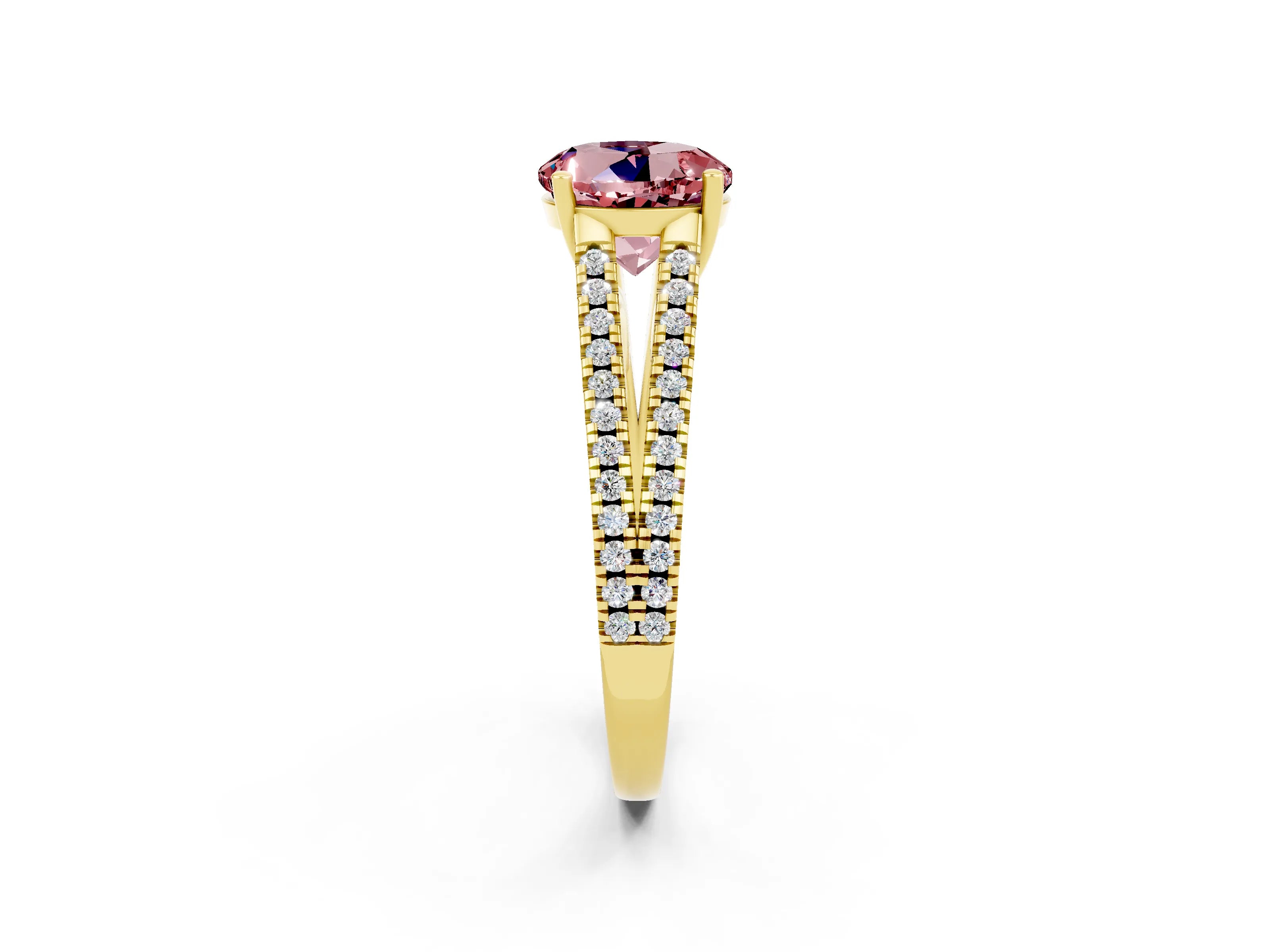 Yellow gold Round Cut Morganite Solitaire Engagement Ring with Split Shank Pavé Band_2