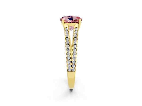 Yellow gold Round Cut Morganite Solitaire Engagement Ring with Split Shank Pavé Band
