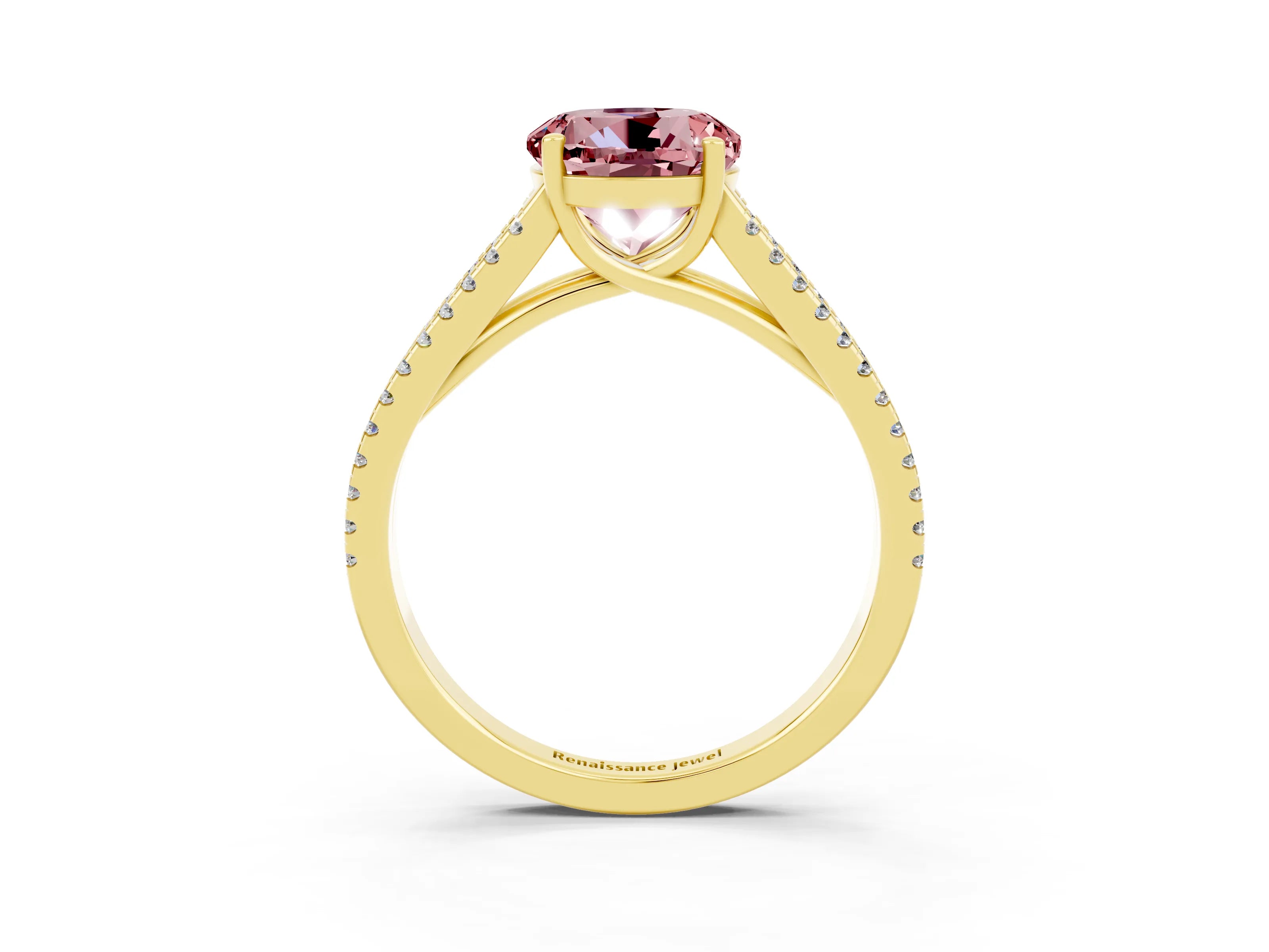 Yellow gold Round Cut Morganite Solitaire Engagement Ring with Split Shank Pavé Band_3
