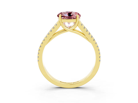 Yellow gold Round Cut Morganite Solitaire Engagement Ring with Split Shank Pavé Band_3