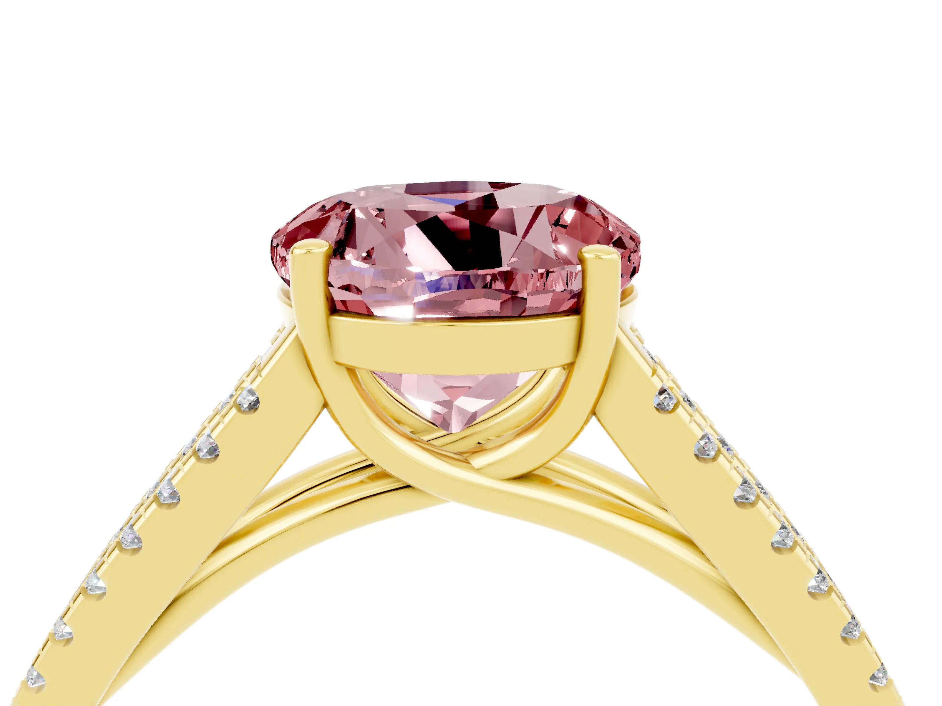 Yellow gold Round Cut Morganite Solitaire Engagement Ring with Split Shank Pavé Band_4